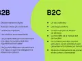 Comparaison B2B et B2C : multiples décideurs, ROI clé et relations essentielles pour le B2B, face à un acheteur unique et une large clientèle pour le B2C.