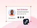 Signature mail de Sam Gretcher, Account executive chez Pastel & Co. Un exemple de signature respectant le droit à la déconnexion.