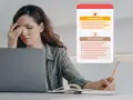 Femme stressée devant son ordinateur, jonglant avec des listes et des plans d'actions.