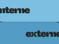 Deux blocs bleus superposés, l'un avec le mot "interne", l'autre avec "externe". Une illustration visuelle de la communication externe et interne.