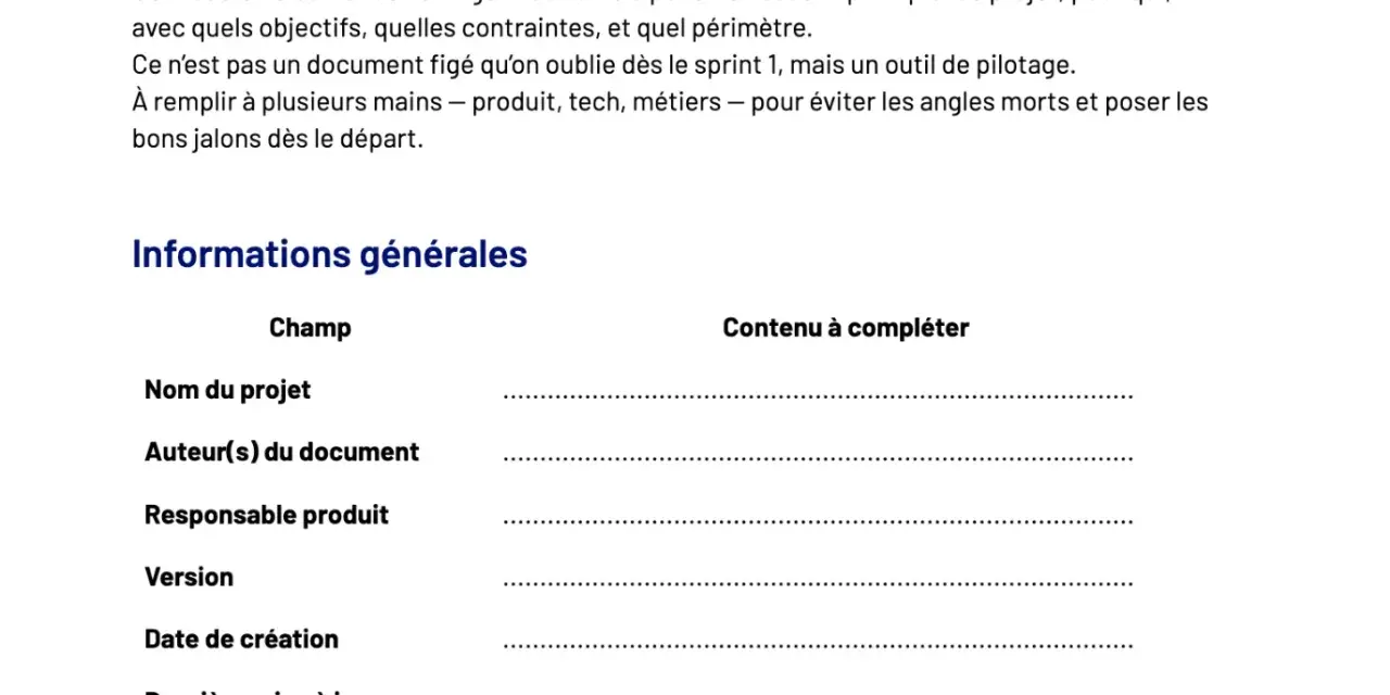 Modèle de cahier des charges pour un logiciel métier. Ce document sert de guide pour définir les objectifs, contraintes et périmètre d'un projet.