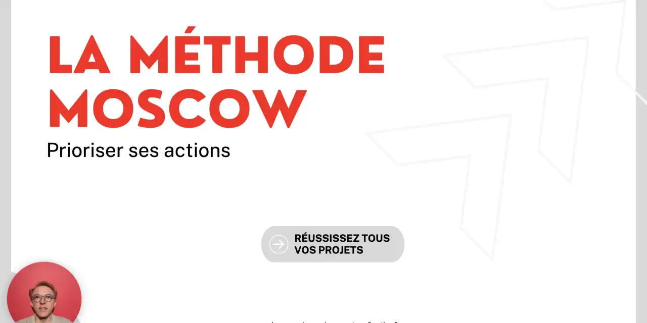La méthode MOSCOW pour prioriser ses actions. Un homme en lunettes, un bouton "Réussissez tous vos projets".