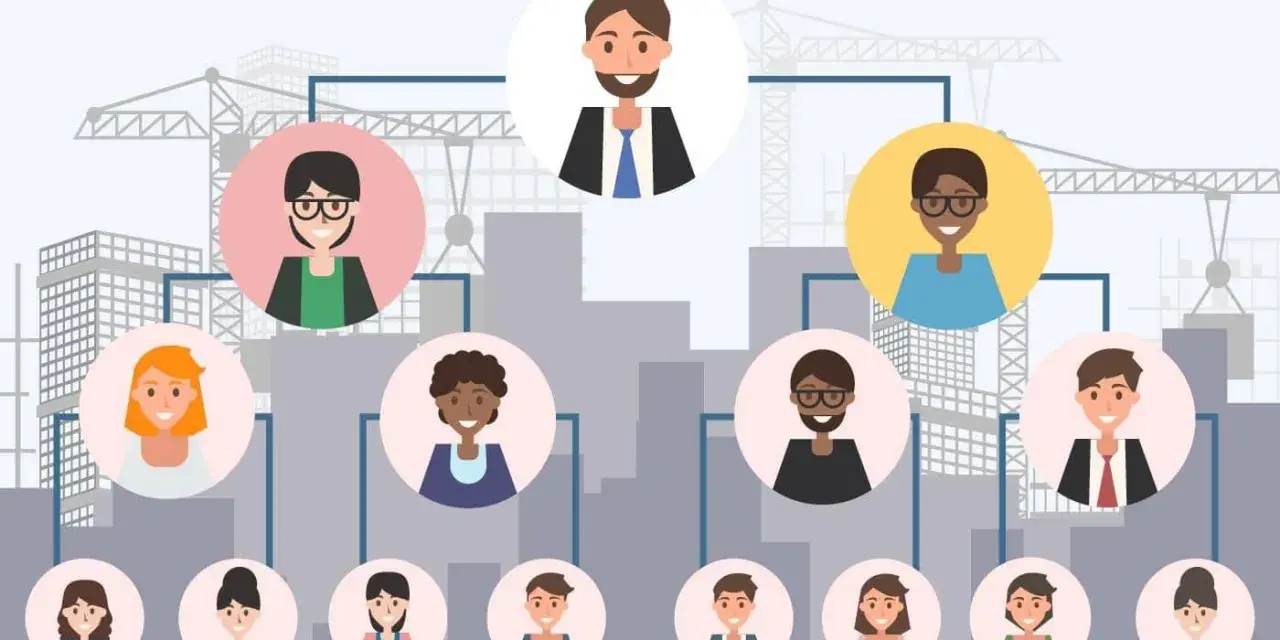 Illustration des différents types d'organigrammes d'entreprises, montrant une hiérarchie avec des employés et des dirigeants.