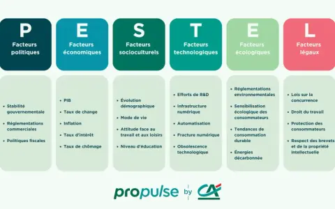 Analyse PESTEL : facteurs politiques, économiques, socioculturels, technologiques, écologiques, légaux. Comment faire un pestel ? Ce schéma aide à comprendre l'environnement d'une entreprise.