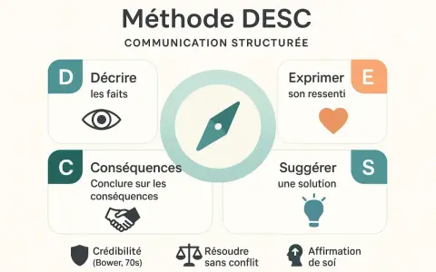 Méthode DESC : Décrire, Exprimer, Suggérer, Conséquences. Un guide pour une communication structurée et une meilleure gestion des relations.