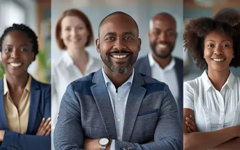 Une équipe diversifiée et souriante, prête à déléguer les tâches pour atteindre le succès.