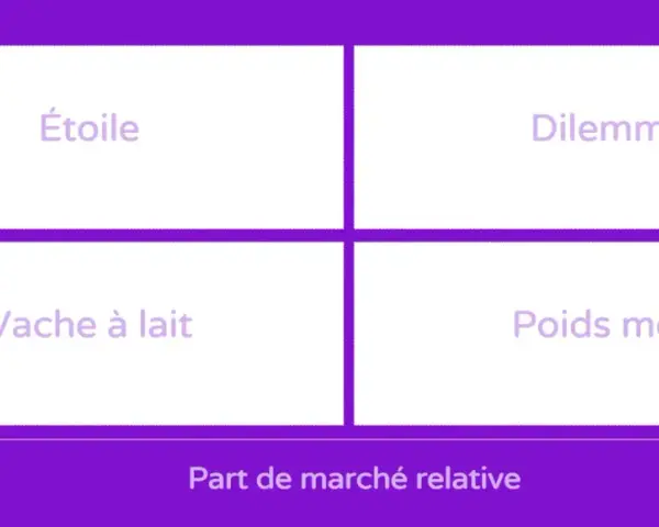 Matrice BCG : Étoile, Dilemme, Vache à lait, Poids mort. Analyse de la croissance du marché et de la part de marché relative.