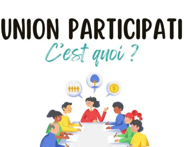 Illustration d'une réunion participative avec des bulles de pensée symbolisant la collaboration, la croissance et la prospérité.