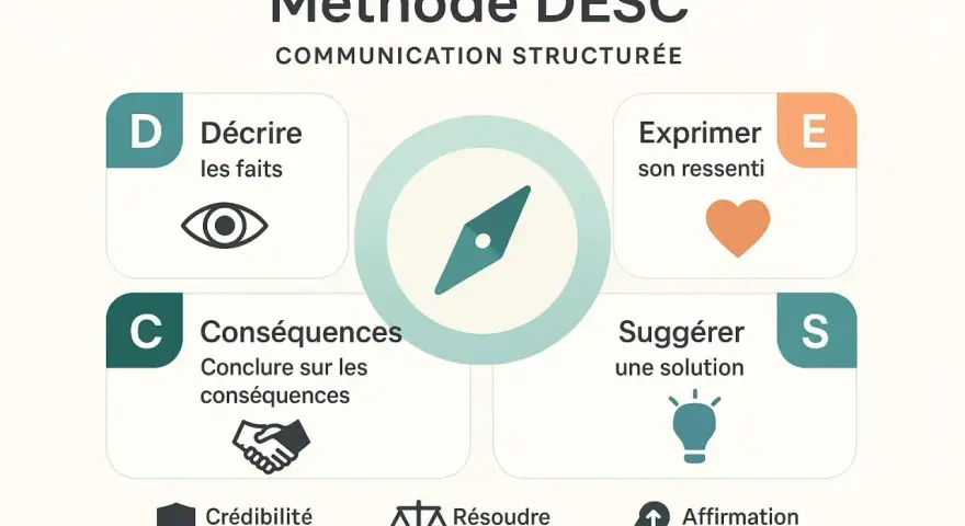 Méthode DESC : Décrire, Exprimer, Suggérer, Conséquences. Un guide pour une communication structurée et une meilleure gestion des relations.