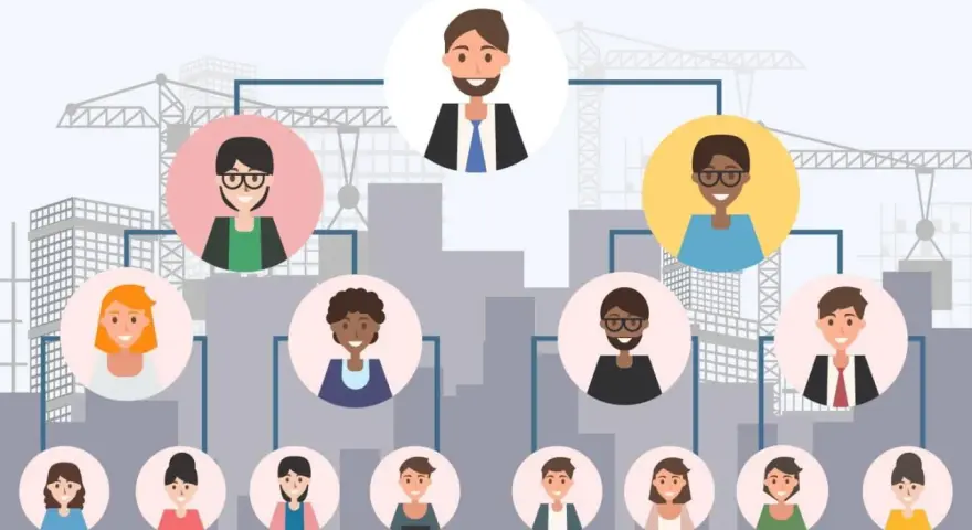 Illustration des différents types d'organigrammes d'entreprises, montrant une hiérarchie avec des employés et des dirigeants.