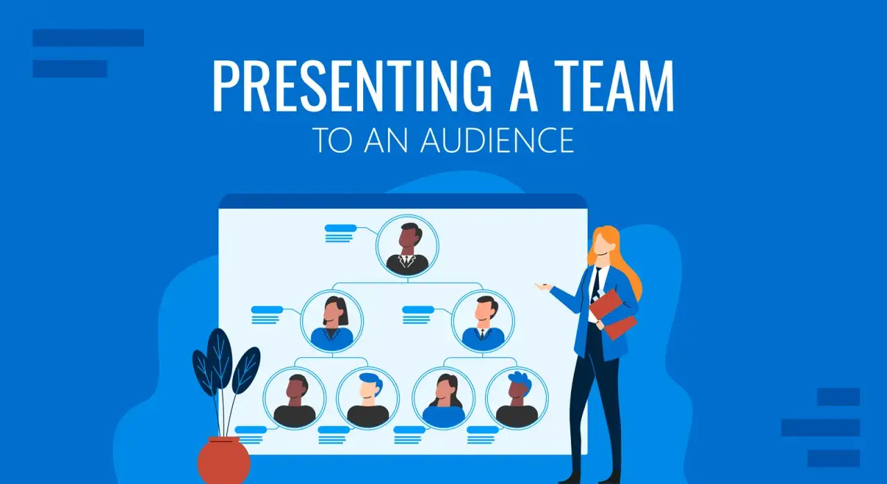 Une femme présente un organigramme d'équipe, un exemple de pitch de présentation personnelle pour une équipe.